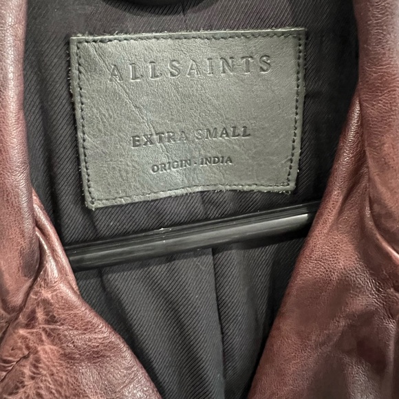 All Saints Conroy Crinkled Bike Jacket in Oxblood - Picture 4 of 11